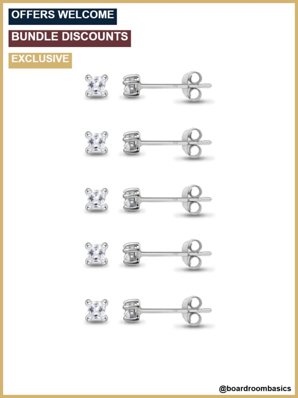 Sterling Silver Tiny 2mm Princess-Cut CZ Stud Earrings Set Piercing